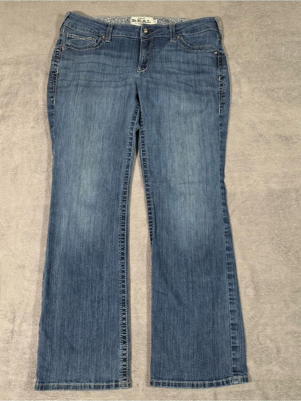 Ariat REAL Denim Womens 33R X 31 Mid Rise Boot Cut Jeans Studded Western Boho